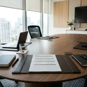 Tài Liệu Agenda Được Đặt Gọn Gàng Trên Bàn Họp Trong Phòng Hội Nghị Hiện Đại