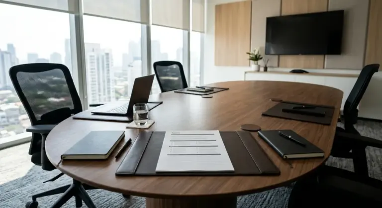 Tài Liệu Agenda Được Đặt Gọn Gàng Trên Bàn Họp Trong Phòng Hội Nghị Hiện Đại