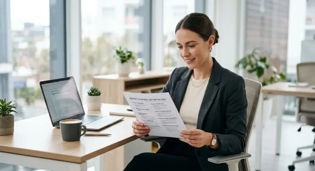 Nhân Viên Văn Phòng Đọc Tài Liệu Có Danh Sách Nội Dung Cần Thảo Luận Tại Bàn Làm Việc